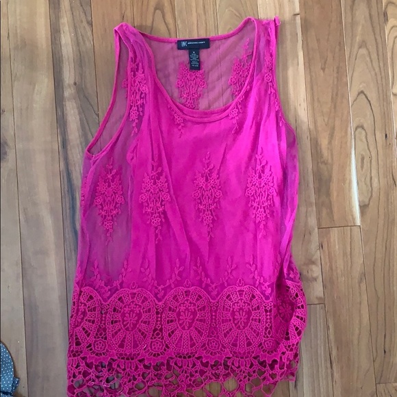 INC International Concepts Tops - Pink tank with lace and sheer overlay